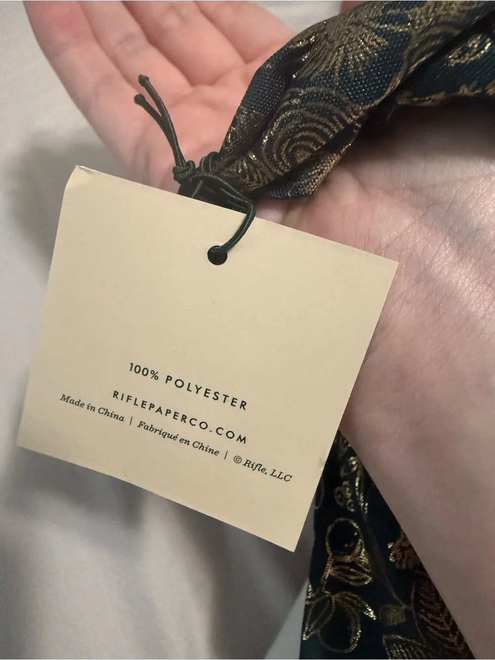 NWT Rifle Paper Co Hair Scrunchie / Bow Deep Green and Gold Floral